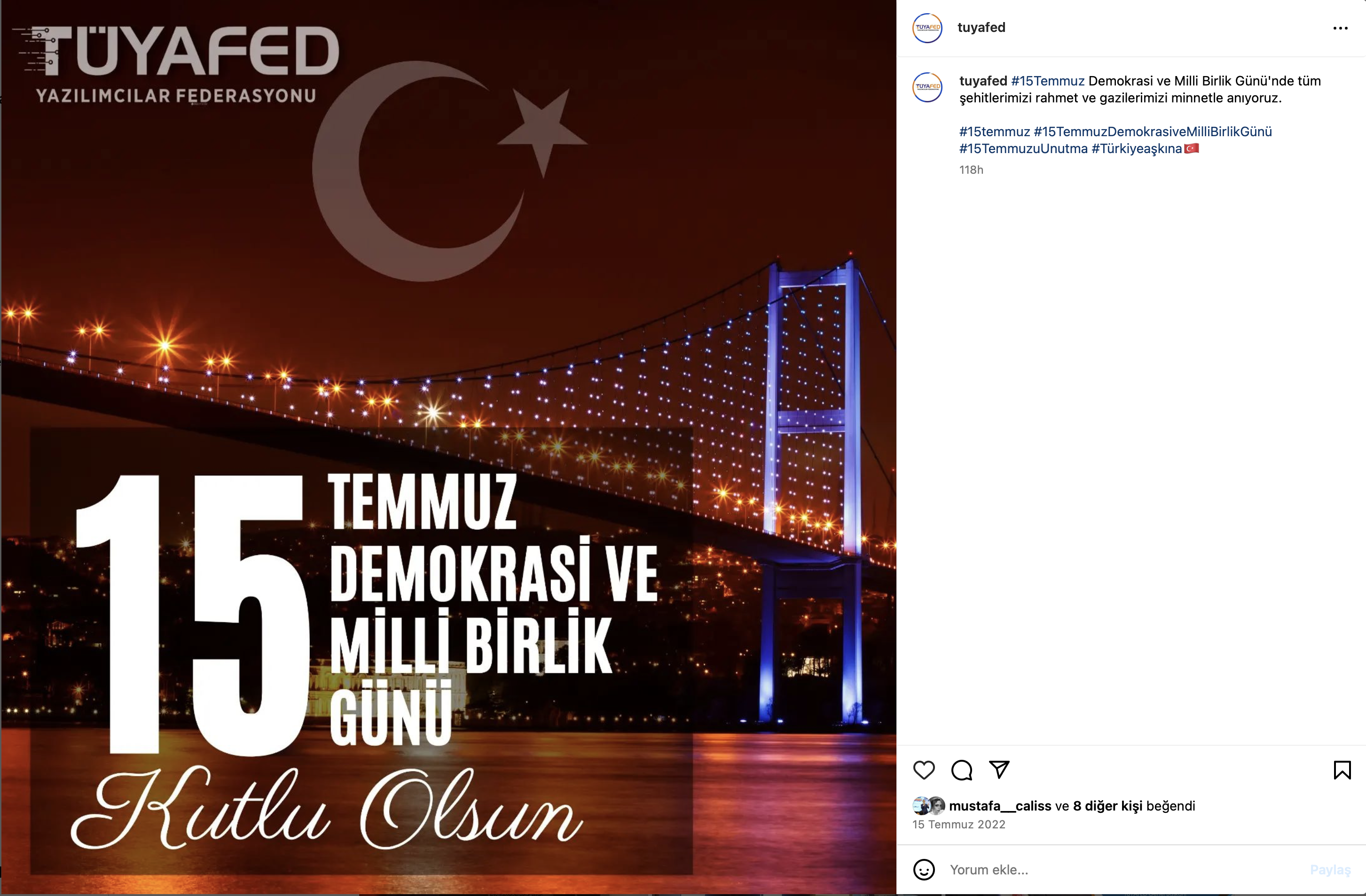 15 Temmuz Demokrasi ve Milli Birlik Günü Mesajı